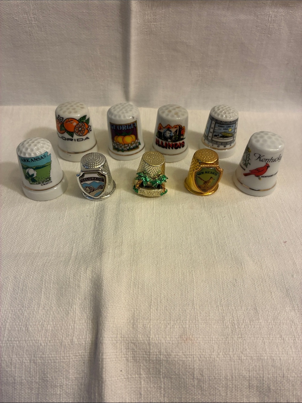 Vintage State Thimbles Souvenirs Lot of 9 AR FL GA IL IA CO HI NM KY